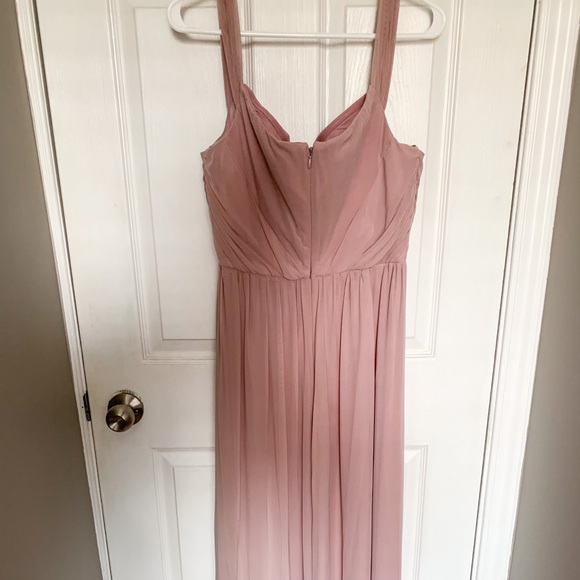 ASOS WEDDING Ruched Meshed Bardot Maxi dress - Dusty Pink - Size US 10 - Picture 4 of 6